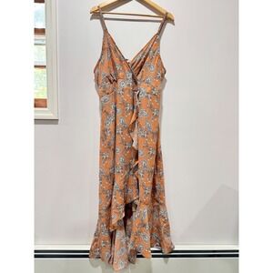 Inspired Hearts Orange Paisley Ruffle Maxi Dress Plus Size 1X Boho High Low Hem